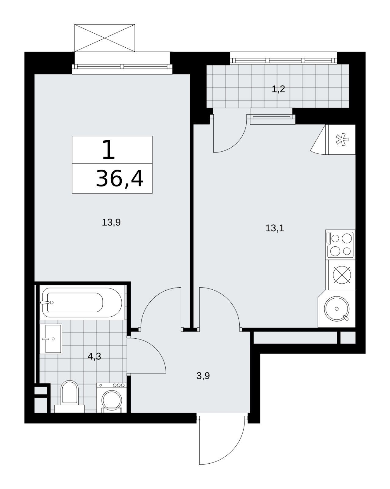 1-комнатная квартира без отделки, 36.4 м2, 3 этаж, сдача 2 квартал 2026 г., ЖК Скандинавия, корпус 25.4 - объявление 2284180 - фото №1