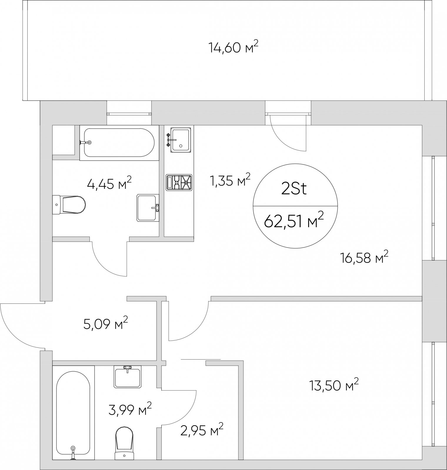 2-комнатные апартаменты без отделки, 62.51 м2, 9 этаж, дом сдан, ЖК N'ICE LOFT, корпус 1 - объявление 2418685 - фото №1