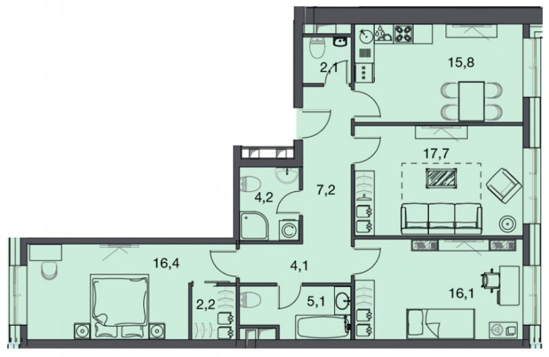 3-комнатная квартира с частичной отделкой, 124.1 м2, 30 этаж, дом сдан, ЖК Фили Сити, корпус 3 - объявление 1958616 - фото №1