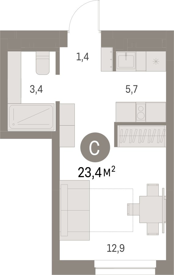 Студия с частичной отделкой, 23.39 м2, 2 этаж, сдача 1 квартал 2025 г., ЖК Первый квартал, корпус Дом 5 - объявление 2281481 - фото №1