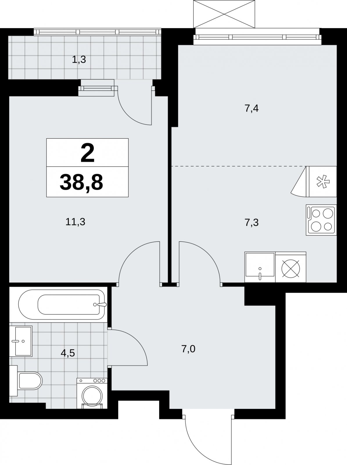 2-комнатная квартира (евро) без отделки, 38.8 м2, 5 этаж, сдача 2 квартал 2026 г., ЖК Дзен-кварталы, корпус 6.1.1 - объявление 2327150 - фото №1