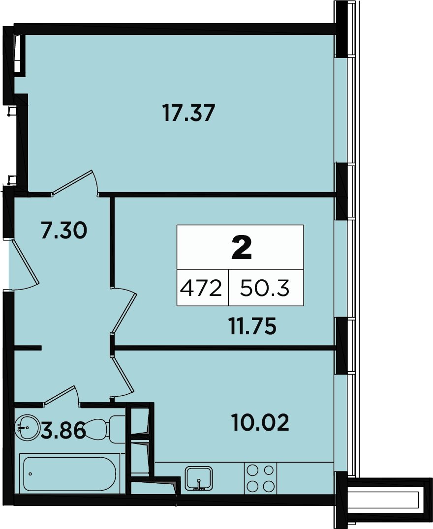2-комнатные апартаменты 48.9 м2, 18 этаж, дом сдан, ЖК Легендарный Квартал на Березовой  аллее, корпус 3 - объявление 2335701 - фото №1