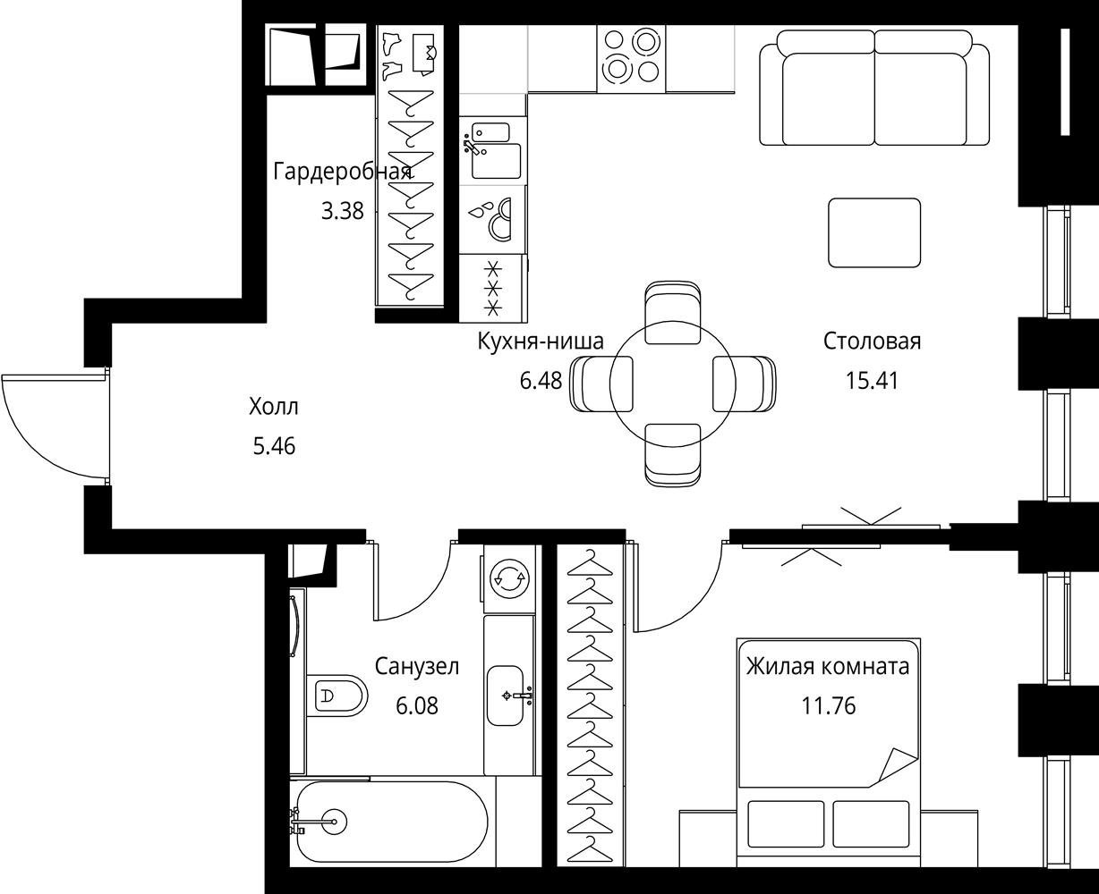 1-комнатная квартира с частичной отделкой, 48.57 м2, 17 этаж, сдача 3 квартал 2026 г., ЖК City Bay, корпус North Ocean 7 - объявление 2332304 - фото №1
