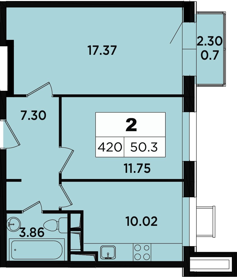2-комнатные апартаменты 47.4 м2, 14 этаж, дом сдан, ЖК Легендарный Квартал на Березовой  аллее, корпус 3 - объявление 2335646 - фото №1