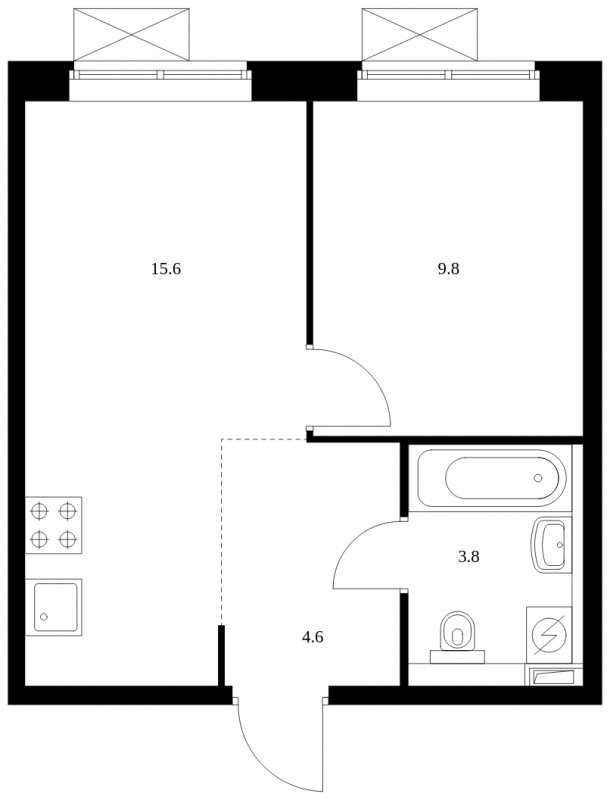 1-комнатная квартира с полной отделкой, 33.8 м2, 18 этаж, сдача 2 квартал 2023 г., ЖК Одинцово-1, корпус 1.18.2 - объявление 1555475 - фото №1