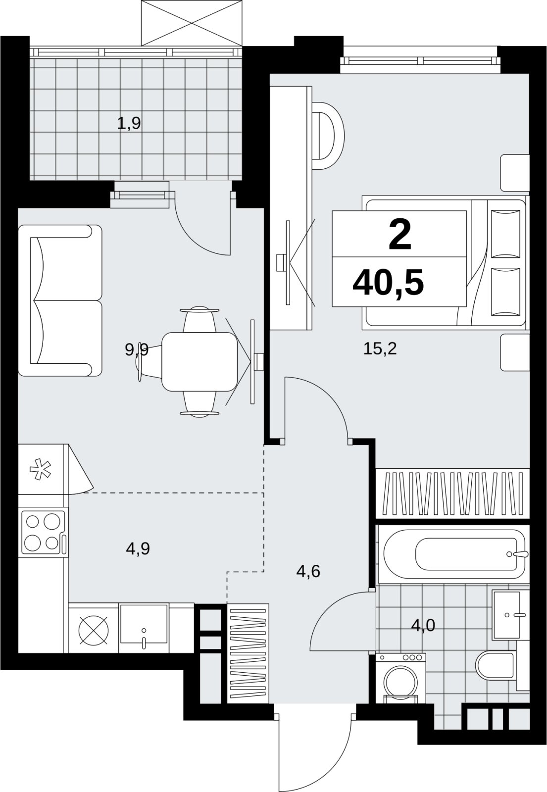 2-комнатная квартира (евро) с полной отделкой, 40.5 м2, 17 этаж, сдача 1 квартал 2027 г., ЖК Скандинавия, корпус 2.18.2.3 - объявление 2351465 - фото №1