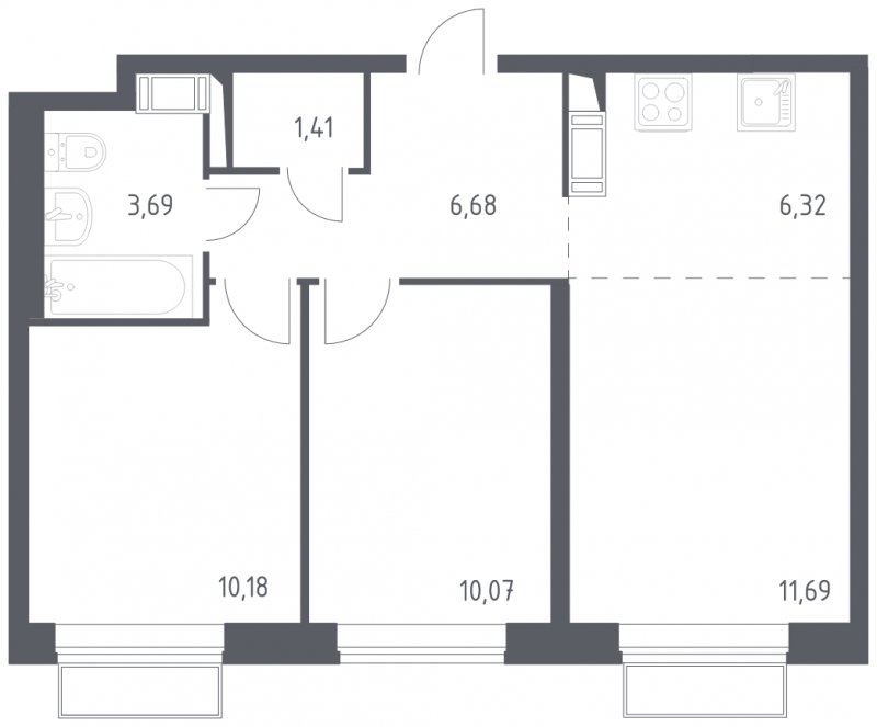 3-комнатная квартира с полной отделкой, 50.04 м2, 18 этаж, сдача 1 квартал 2023 г., ЖК Большое Путилково, корпус 10 - объявление 1566762 - фото №1