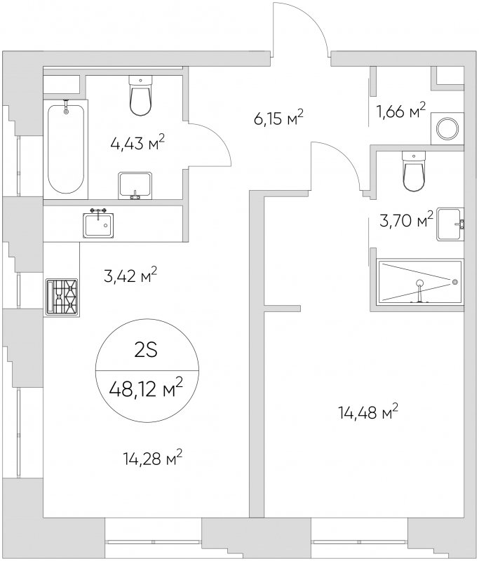 2-комнатные апартаменты без отделки, 48.12 м2, 14 этаж, сдача 1 квартал 2024 г., ЖК N'ICE LOFT, корпус 2 - объявление 1668896 - фото №1