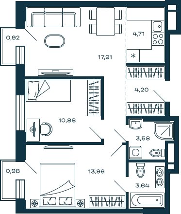 2-комнатная квартира без отделки, 59.45 м2, 4 этаж, сдача 3 квартал 2025 г., ЖК М_5, корпус 2 - объявление 2278065 - фото №1