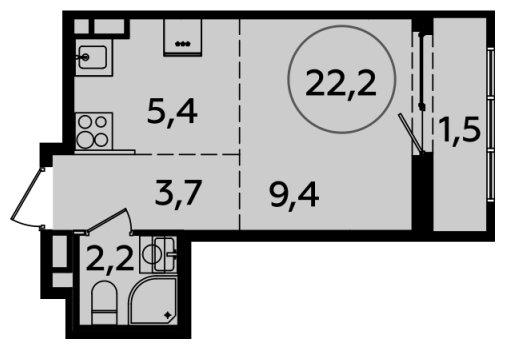 Студия с полной отделкой, 22.4 м2, 9 этаж, сдача 4 квартал 2023 г., ЖК Испанские кварталы, корпус 8.1 - объявление 2267419 - фото №1