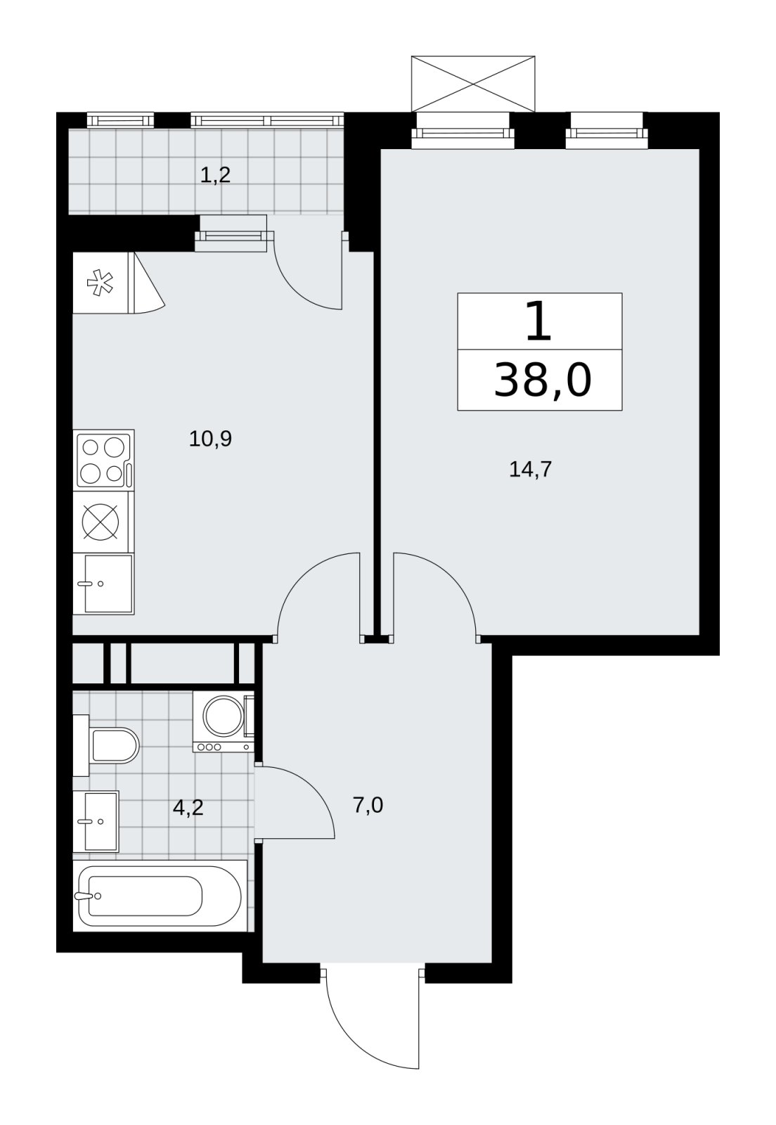1-комнатная квартира без отделки, 38 м2, 15 этаж, сдача 1 квартал 2026 г., ЖК Скандинавия, корпус 37.2.3 - объявление 2254782 - фото №1