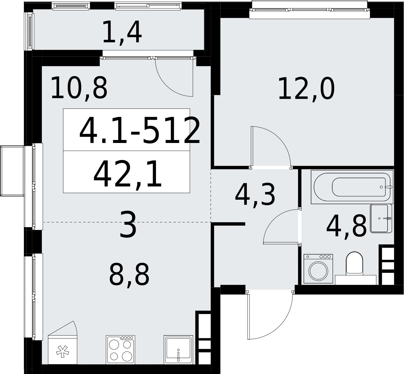 2-комнатная квартира (евро) с полной отделкой, 42.1 м2, 18 этаж, сдача 2 квартал 2027 г., ЖК Южные сады, корпус 4.1.2 - объявление 2393017 - фото №1