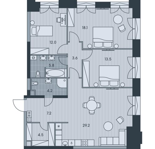 4-комнатная квартира без отделки, 98.1 м2, 4 этаж, сдача 3 квартал 2025 г., ЖК EVER, корпус 4 - объявление 2397926 - фото №1