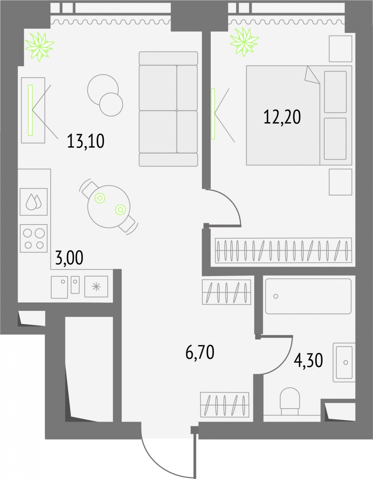 1-комнатная квартира без отделки, 39.3 м2, 40 этаж, сдача 2 квартал 2026 г., ЖК Upside Towers, корпус 1 - объявление 2281101 - фото №1