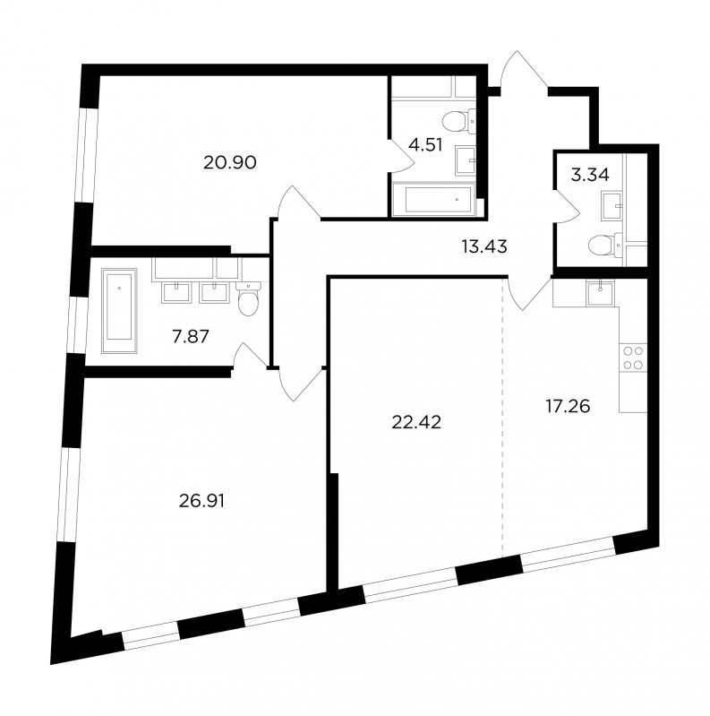3-комнатная квартира без отделки, 116.64 м2, 25 этаж, дом сдан, ЖК КутузовGRAD 2, корпус 4 - объявление 1585009 - фото №1