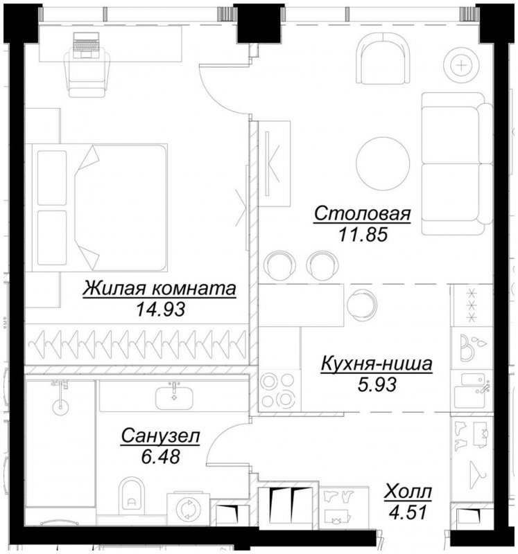 1-комнатная квартира с частичной отделкой, 43.7 м2, 34 этаж, сдача 4 квартал 2024 г., ЖК MOD, корпус Mod.D - объявление 1788322 - фото №1