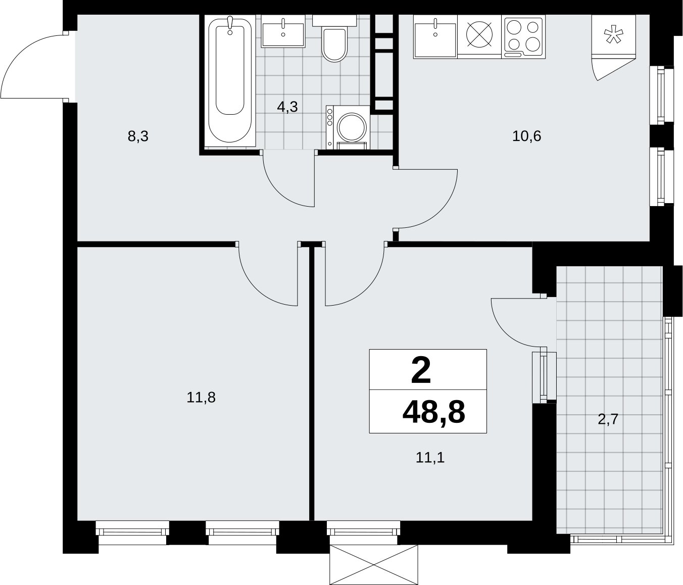 2-комнатная квартира без отделки, 48.8 м2, 14 этаж, сдача 4 квартал 2026 г., ЖК Скандинавия, корпус 2.18.1.3 - объявление 2350866 - фото №1