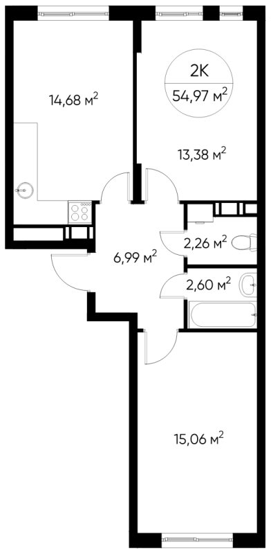 2-комнатная квартира с полной отделкой, 54.97 м2, 4 этаж, сдача 1 квартал 2023 г., ЖК Люберцы, корпус 63 - объявление 1716166 - фото №1