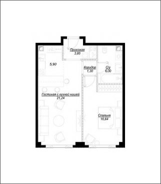 1-комнатная квартира с частичной отделкой, 54.9 м2, 22 этаж, сдача 1 квартал 2023 г., ЖК Hide, корпус WestDale - объявление 1932883 - фото №1