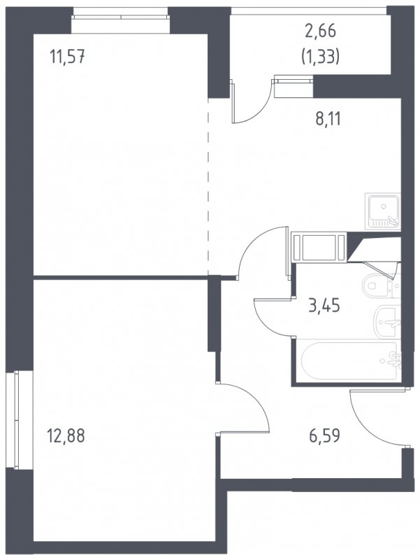 2-комнатная квартира с полной отделкой, 43.93 м2, 13 этаж, сдача 2 квартал 2022 г., ЖК Пригород Лесное, корпус 57 - объявление 1291670 - фото №1