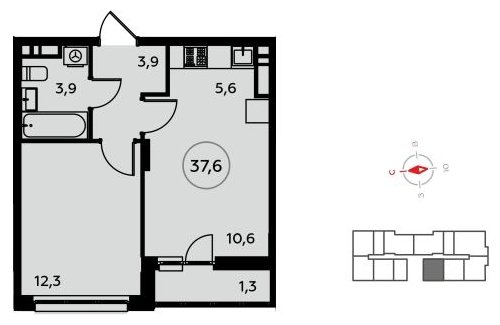 2-комнатная квартира (евро) с полной отделкой, 37.6 м2, 14 этаж, сдача 1 квартал 2023 г., ЖК Белые ночи, корпус 3.1 - объявление 1408844 - фото №1