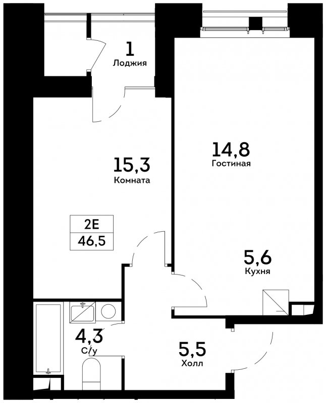 2-комнатная квартира 46.5 м2, 3 этаж, сдача 4 квартал 2022 г., ЖК Квартал на набережной NOW, корпус 1.1 - объявление 1713288 - фото №1