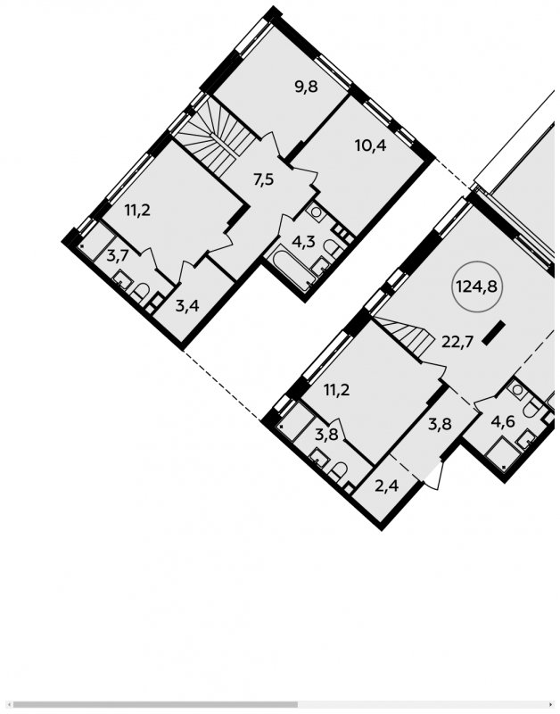 4-комнатная квартира без отделки, 124.8 м2, 2 этаж, сдача 3 квартал 2023 г., ЖК Прокшино, корпус 4.5 - объявление 1503415 - фото №1