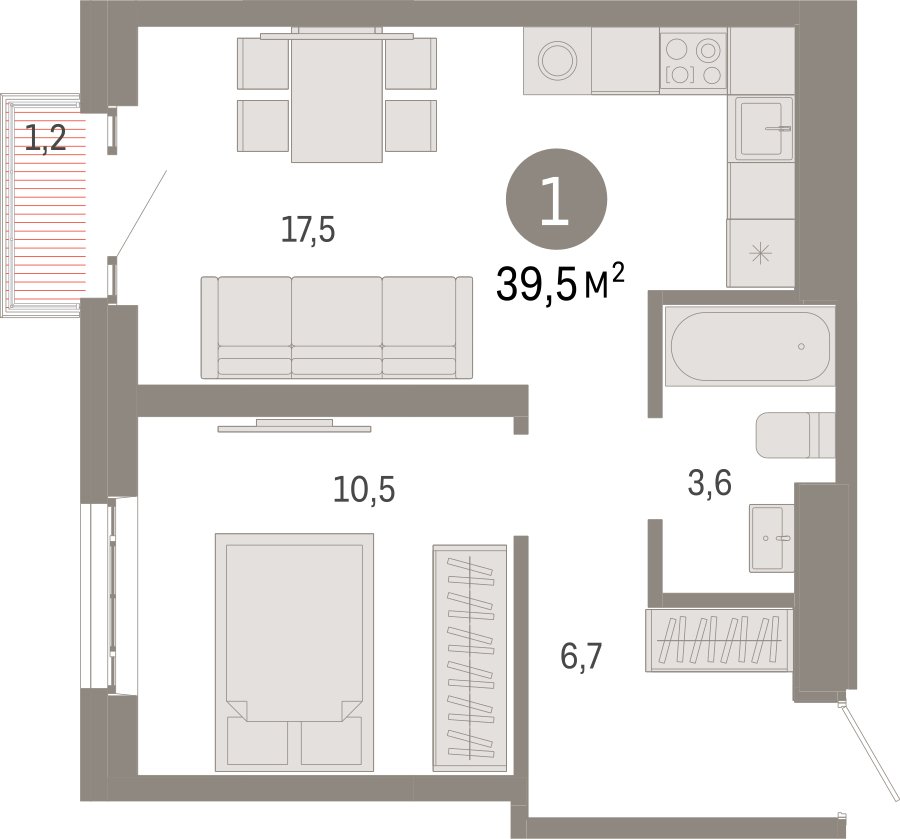1-комнатная квартира с частичной отделкой, 39.5 м2, 25 этаж, сдача 3 квартал 2026 г., ЖК Квартал Метроном, корпус 1 - объявление 2400687 - фото №1