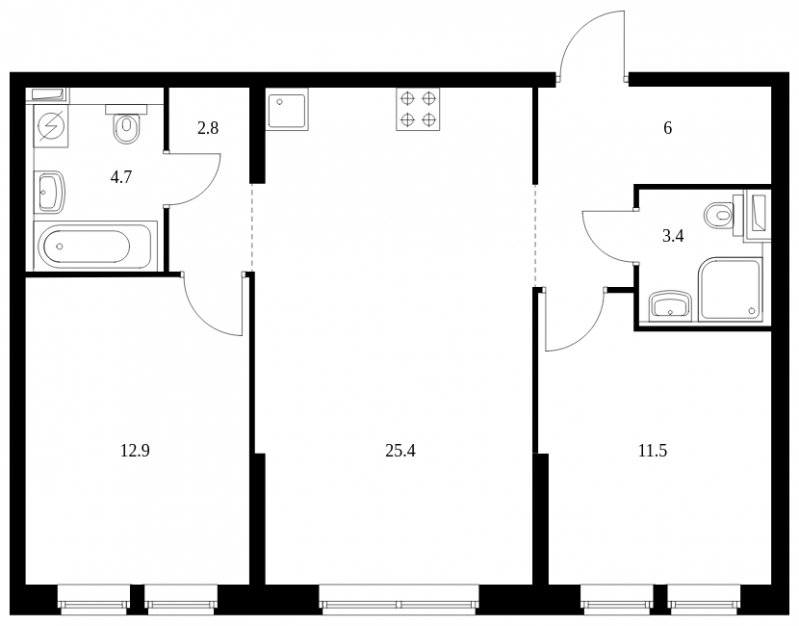 2-комнатная квартира с полной отделкой, 66.7 м2, 32 этаж, сдача 4 квартал 2023 г., ЖК Кронштадтский 9, корпус 1.6 - объявление 1817332 - фото №1
