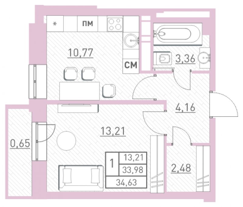 1-комнатная квартира с полной отделкой, 34.6 м2, 12 этаж, дом сдан, ЖК Столичный, корпус 17 - объявление 1847657 - фото №1
