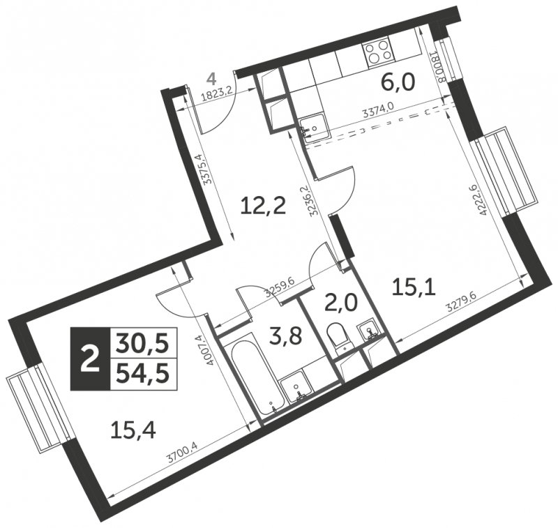2-комнатная квартира с полной отделкой, 54.5 м2, 6 этаж, сдача 3 квартал 2023 г., ЖК UP-квартал Римский, корпус 7 - объявление 1331394 - фото №1
