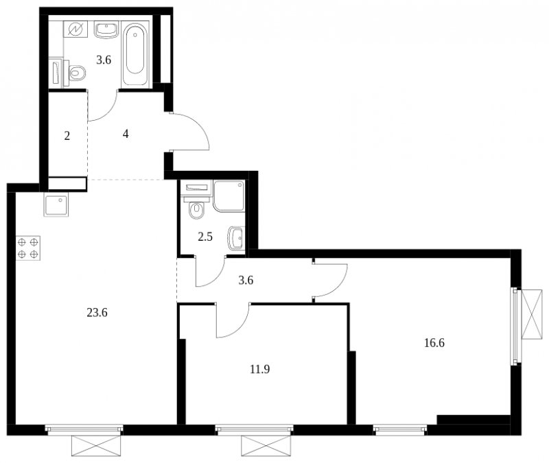 2-комнатная квартира с полной отделкой, 67.8 м2, 31 этаж, сдача 3 квартал 2024 г., ЖК Амурский парк, корпус 2 - объявление 1685026 - фото №1