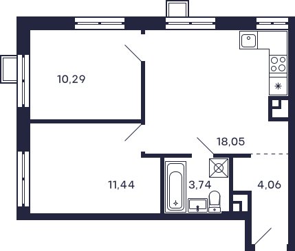 2-комнатная квартира с частичной отделкой, 47.58 м2, 16 этаж, сдача 2 квартал 2026 г., ЖК Квартал Тетрис, корпус С-2.2 - объявление 2356363 - фото №1