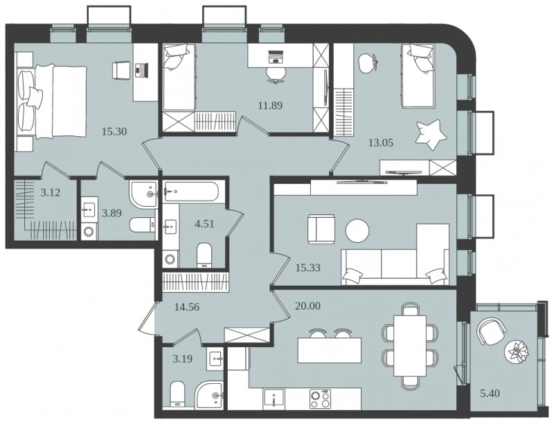 4-комнатная квартира без отделки, 106.46 м2, 2 этаж, сдача 1 квартал 2024 г., ЖК Мишино-2, корпус 8 - объявление 1812205 - фото №1