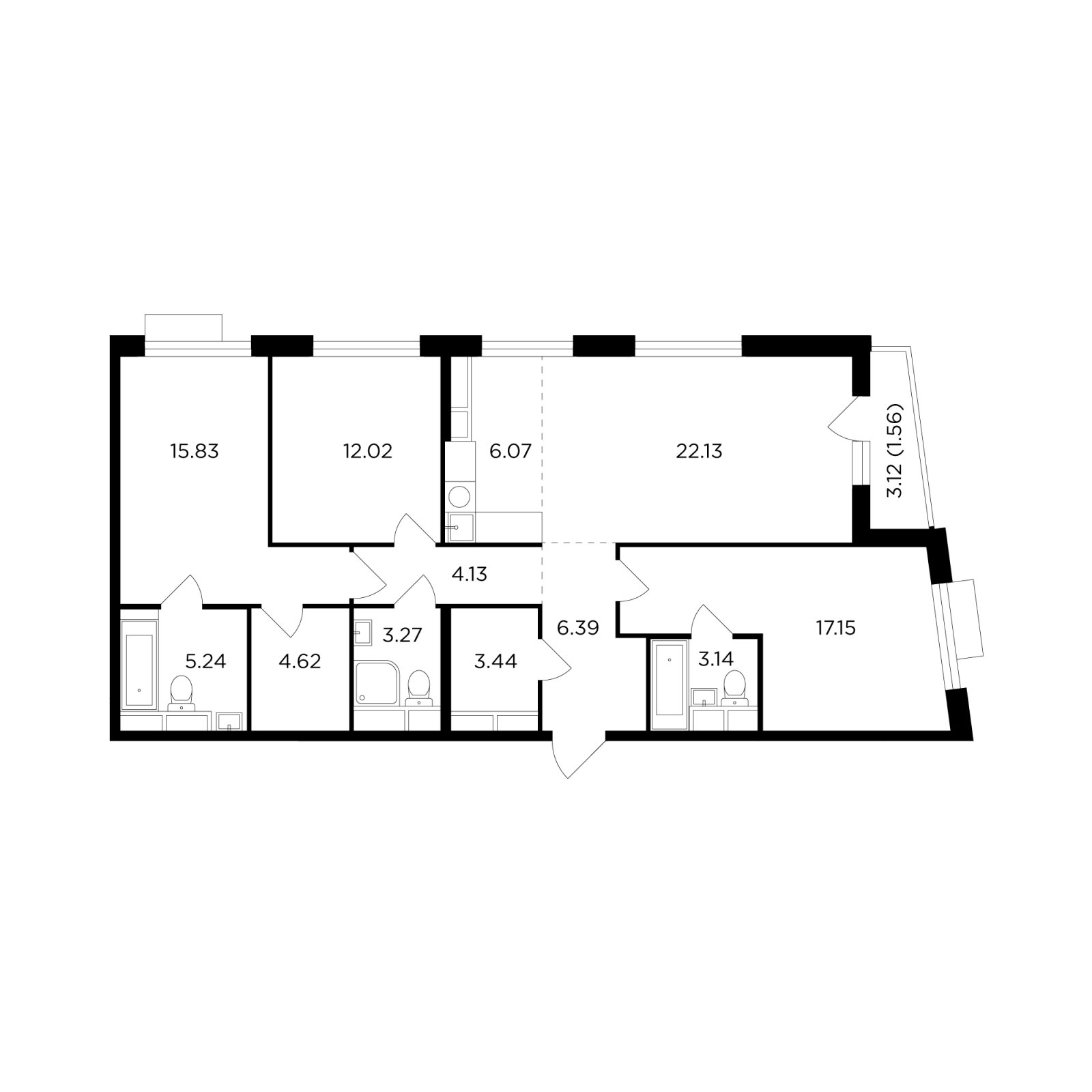 4-комнатная квартира без отделки, 104.99 м2, 26 этаж, дом сдан, ЖК TopHILLS, корпус 1 - объявление 2385466 - фото №1