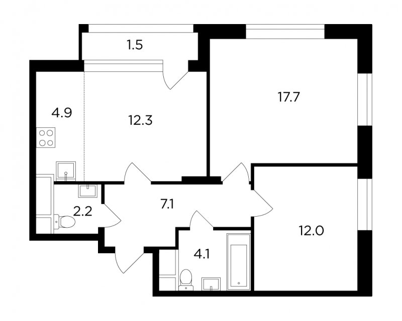 3-комнатная квартира без отделки, 61.61 м2, 21 этаж, дом сдан, ЖК Филатов Луг, корпус 3 - объявление 1649279 - фото №1