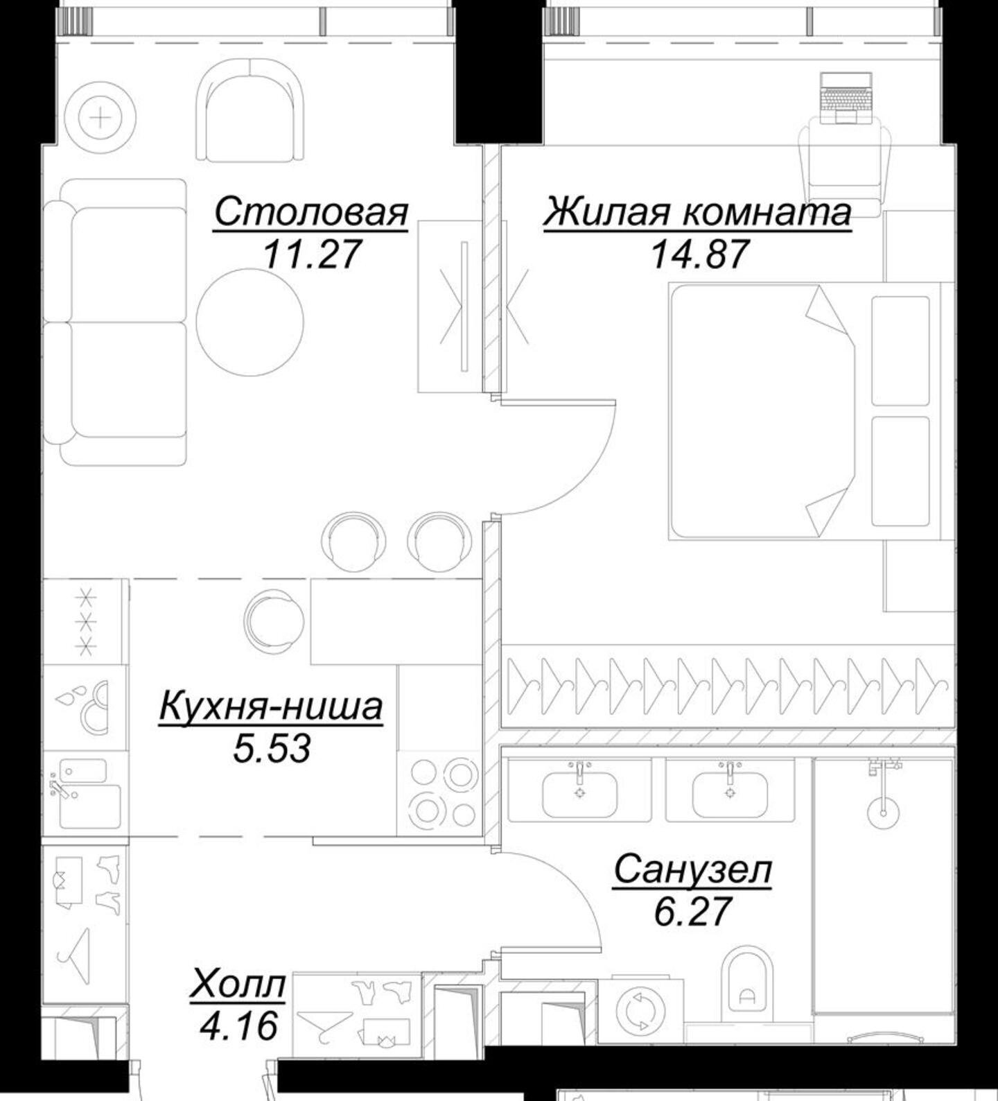 1-комнатная квартира с частичной отделкой, 42.41 м2, 5 этаж, сдача 4 квартал 2024 г., ЖК MOD, корпус Mann - объявление 2212925 - фото №1