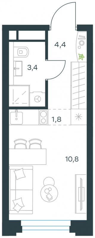 1-комнатная квартира с частичной отделкой, 20.4 м2, 25 этаж, сдача 4 квартал 2023 г., ЖК Level Нагатинская, корпус В - объявление 1817686 - фото №1