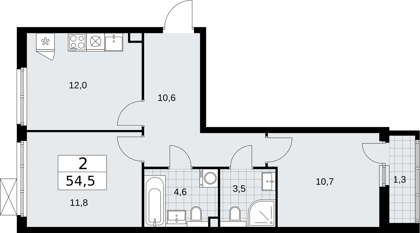 2-комнатная квартира с полной отделкой, 54.5 м2, 2 этаж, сдача 2 квартал 2026 г., ЖК Бунинские кварталы, корпус 7.1 - объявление 2319231 - фото №1