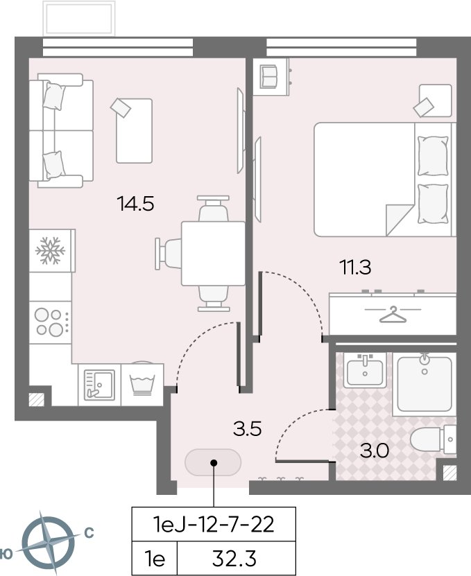 1-комнатная квартира с полной отделкой, 32.3 м2, 13 этаж, сдача 3 квартал 2024 г., ЖК Лучи, корпус 15 - объявление 1996584 - фото №1