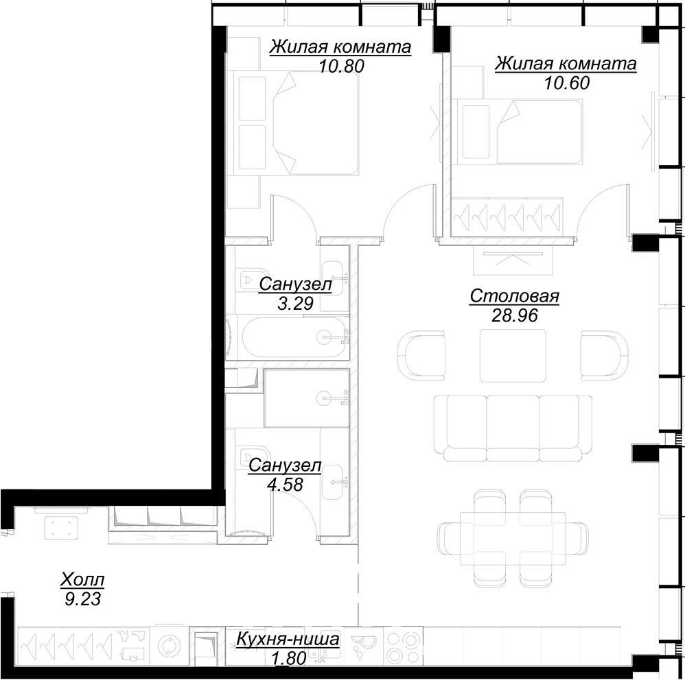 2-комнатная квартира с частичной отделкой, 69.26 м2, 52 этаж, сдача 4 квартал 2024 г., ЖК MOD, корпус Mann - объявление 2332079 - фото №1
