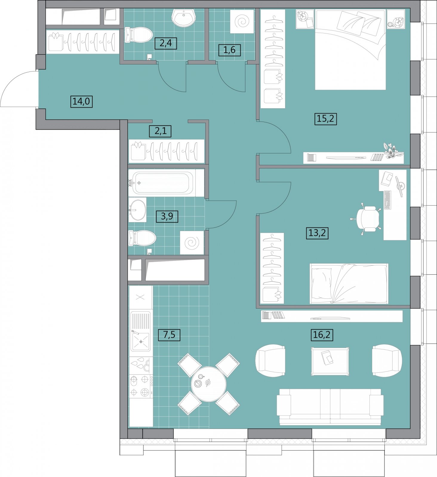 2-комнатная квартира без отделки, 76.9 м2, 22 этаж, дом сдан, ЖК Вестердам, корпус 3 - объявление 2176881 - фото №1