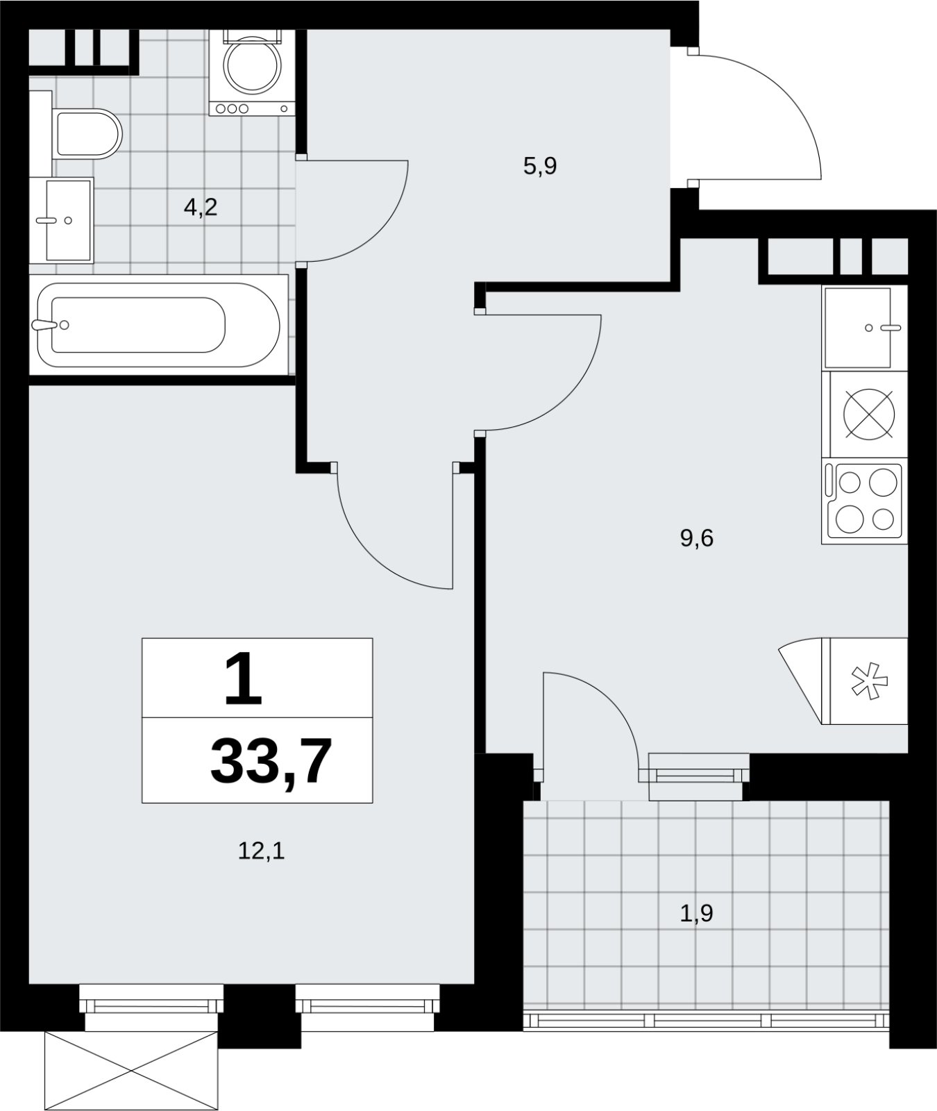 1-комнатная квартира без отделки, 33.7 м2, 16 этаж, сдача 4 квартал 2026 г., ЖК Скандинавия, корпус 2.18.1.3 - объявление 2350887 - фото №1