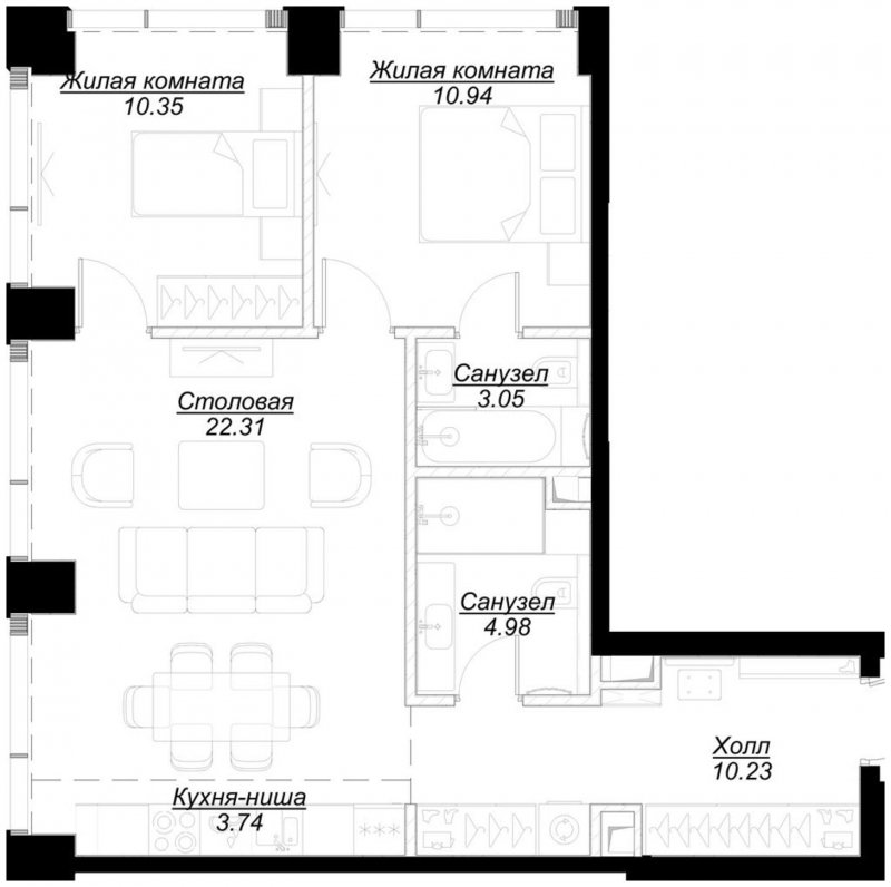 2-комнатная квартира с частичной отделкой, 65.82 м2, 9 этаж, сдача 4 квартал 2024 г., ЖК MOD, корпус Mod.M - объявление 1788447 - фото №1