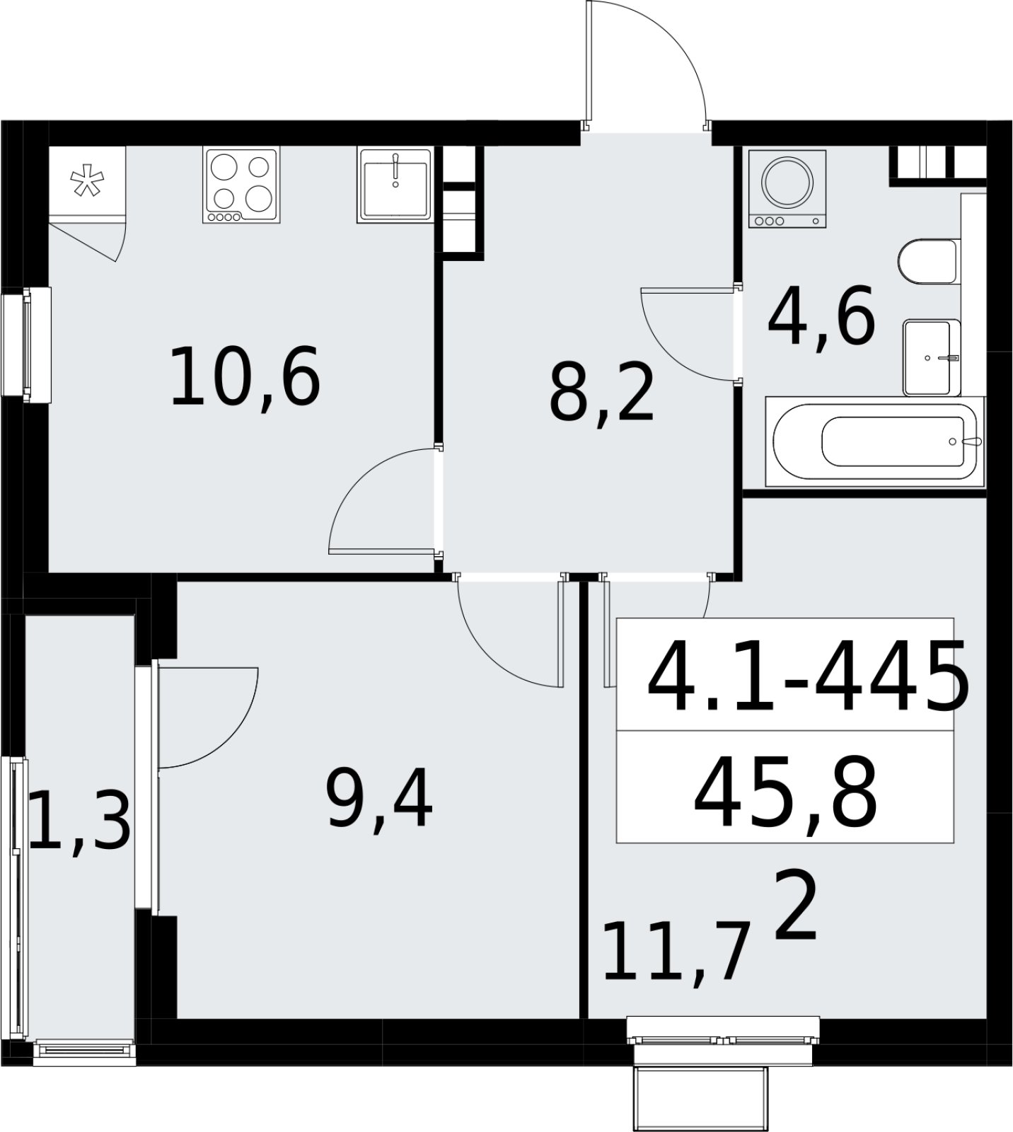 2-комнатная квартира с полной отделкой, 45.8 м2, 7 этаж, сдача 2 квартал 2027 г., ЖК Южные сады, корпус 4.1.2 - объявление 2392950 - фото №1