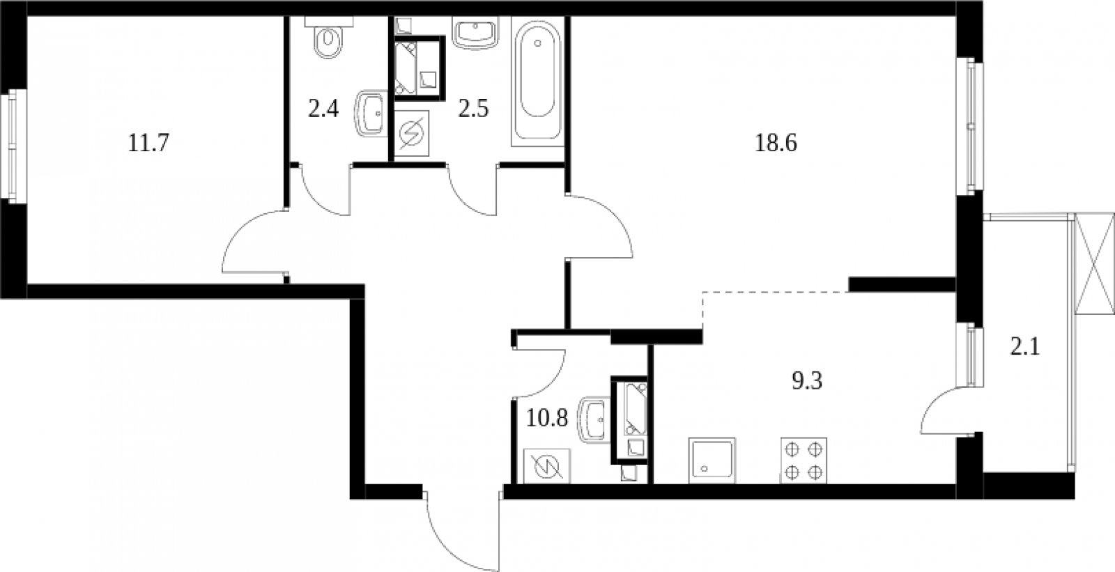 2-комнатная квартира без отделки, 60.8 м2, 7 этаж, дом сдан, ЖК Митинский лес, корпус 15 - объявление 2036414 - фото №1