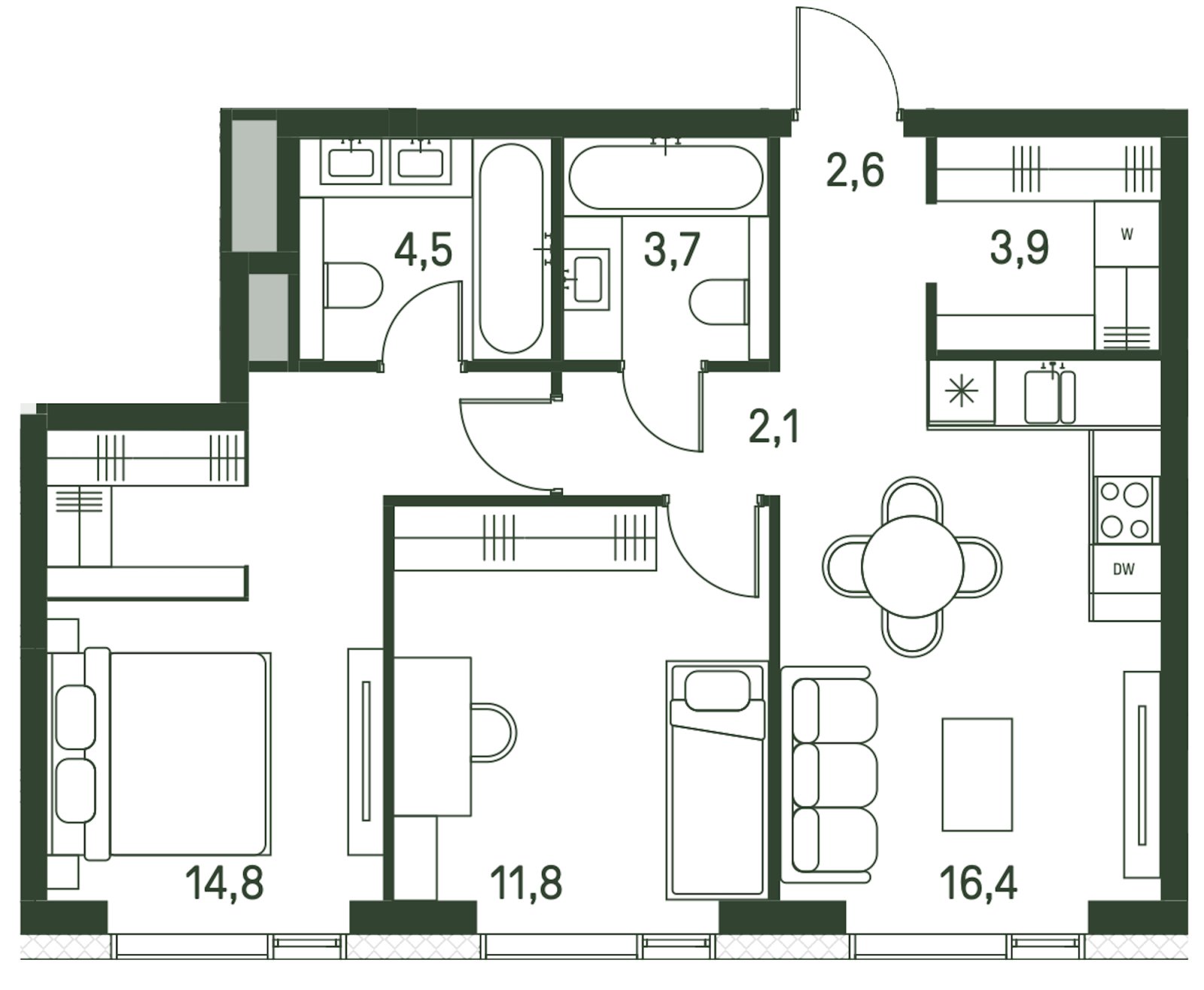2-комнатная квартира с частичной отделкой, 59.8 м2, 27 этаж, сдача 1 квартал 2027 г., ЖК Moments, корпус 2.1 - объявление 2374538 - фото №1