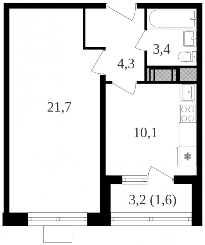 1-комнатная квартира с полной отделкой, 41.1 м2, 5 этаж, сдача 2 квартал 2024 г., ЖК Октябрьское Поле, корпус 1.3 - объявление 1984281 - фото №1