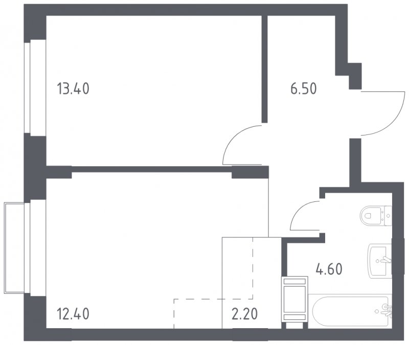 1-комнатная квартира с полной отделкой, 39.1 м2, 11 этаж, сдача 1 квартал 2023 г., ЖК Алхимово, корпус 3.1 - объявление 1586312 - фото №1