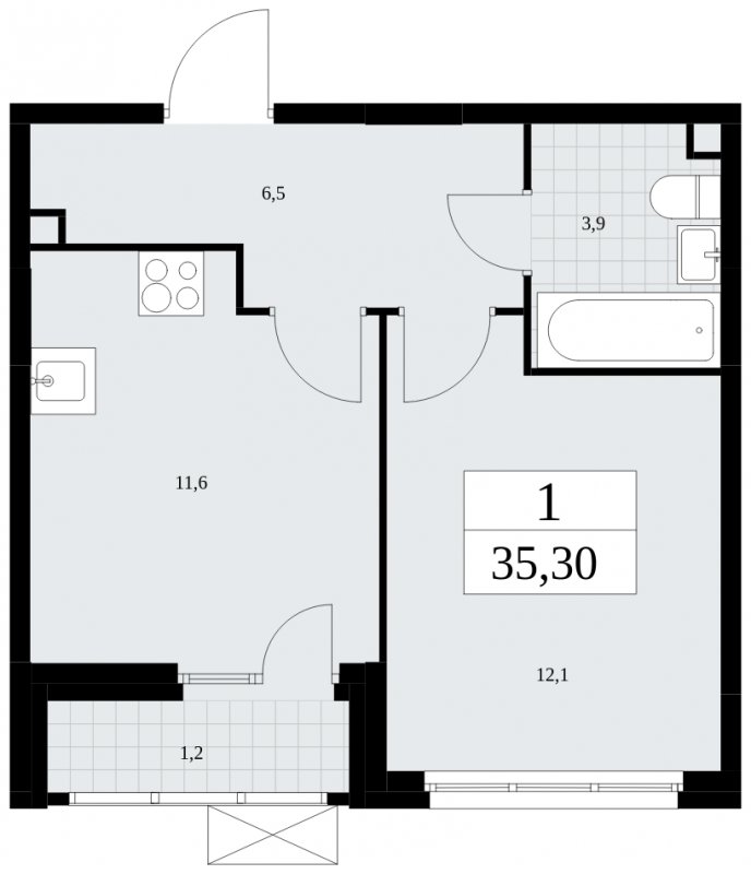1-комнатная квартира с полной отделкой, 35.3 м2, 2 этаж, сдача 4 квартал 2024 г., ЖК Скандинавия, корпус 35.1.3 - объявление 1779597 - фото №1